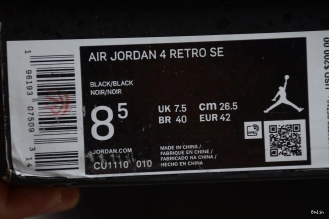 Bmlin (2020) Black Jordan Air CU1110-010 4 Cat 0729